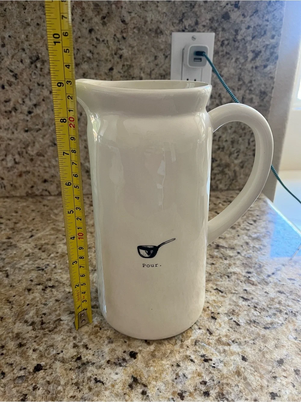 Rae Dunn White Ceramic 'Pour.' Pitcher with Black Graphic Farmhouse